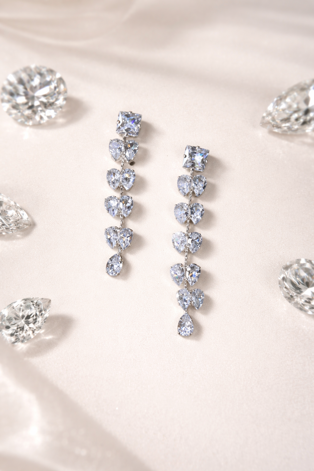 Romantic Blush Pink Heart-Shaped Clutch and Elegant Crystal Heart Drop Earrings in Silver | Combo - Image 3