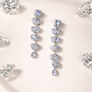Elegant Crystal Heart Drop Earrings in Silver Finish