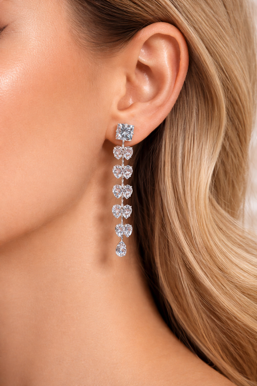 Romantic Blush Pink Heart-Shaped Clutch and Elegant Crystal Heart Drop Earrings in Silver | Combo - Image 5