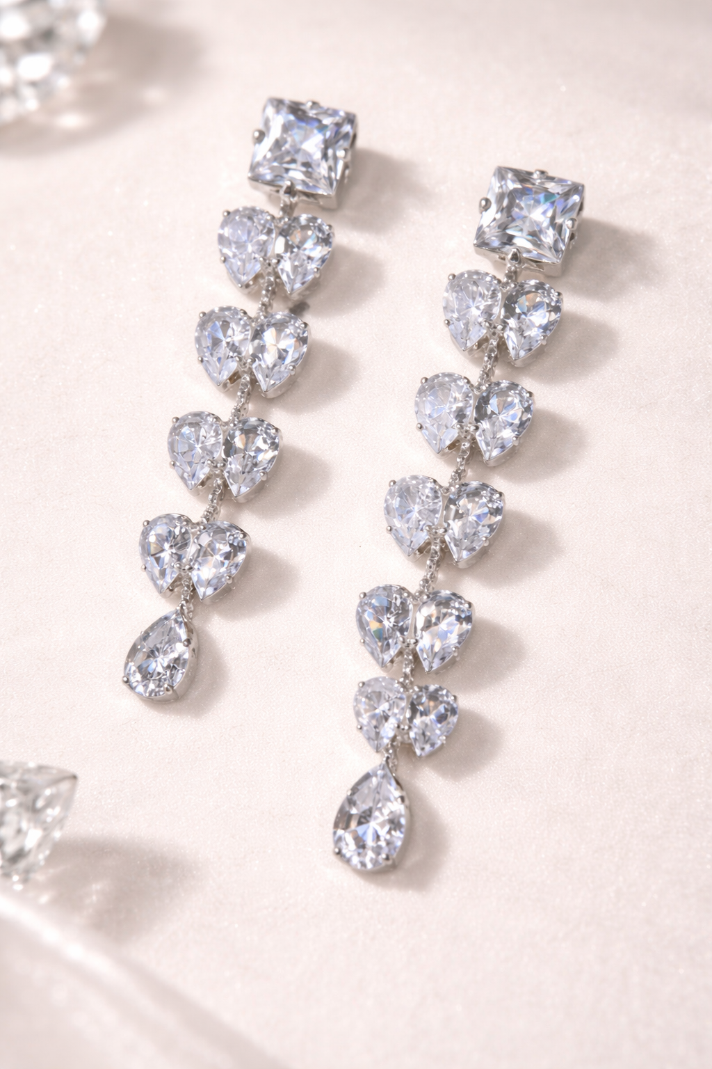 Elegant Crystal Heart Drop Earrings in Silver Finish - Image 3