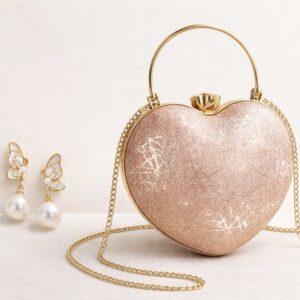 Romantic Blush Pink Heart-Shaped Clutch and Elegant Butterfly Pearl Drop Earrings | Combo