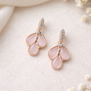 Blush Pink Teardrop Crystal Earrings in Rose Gold Finish